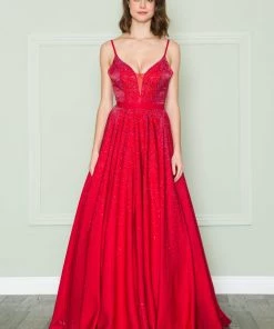 Prom Beaded Deep V-Neck Gown By Poly USA 8888