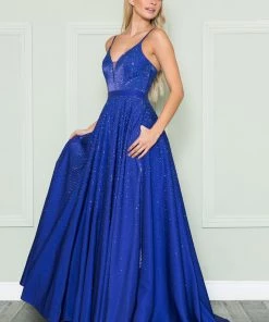Prom Beaded Deep V-Neck Gown By Poly USA 8888