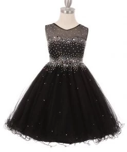 Kids Beaded Girls Short Illusion Tulle Dress By Cinderella Couture 5029