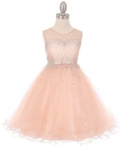 Kids Beaded Girls Short Illusion Tulle Dress By Cinderella Couture 5029