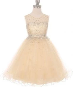 Kids Beaded Girls Short Illusion Tulle Dress By Cinderella Couture 5029
