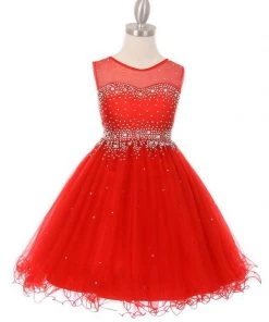 Kids Beaded Girls Short Illusion Tulle Dress By Cinderella Couture 5029