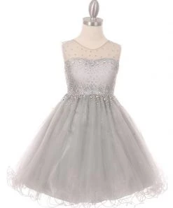 Kids Beaded Girls Short Illusion Tulle Dress By Cinderella Couture 5029