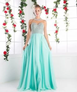 Beaded Halter Chiffon Gown By Cinderella Divine 8107