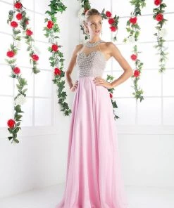 Beaded Halter Chiffon Gown By Cinderella Divine 8107 16 Beaded Halter Chiffon Gown By Cinderella Divine 8107