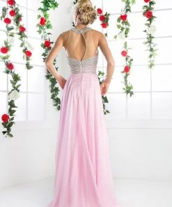 Beaded Halter Chiffon Gown By Cinderella Divine 8107 17 Beaded Halter Chiffon Gown By Cinderella Divine 8107