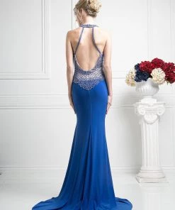 Fitted Halter Gown With Train By Cinderella Divine KD012
