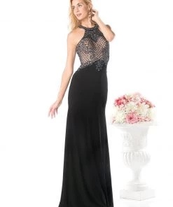 Fitted Halter Gown With Train By Cinderella Divine KD012