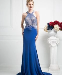 Fitted Halter Gown With Train By Cinderella Divine KD012