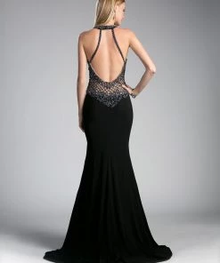 Fitted Halter Gown With Train By Cinderella Divine KD012