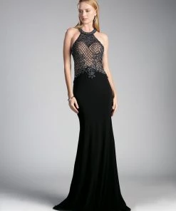 Fitted Halter Gown With Train By Cinderella Divine KD012