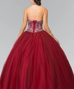 Beaded Halter Illusion Ballgown By Elizabeth K GL2308