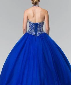 Beaded Halter Illusion Ballgown By Elizabeth K GL2308