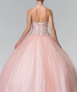 Beaded Halter Illusion Ballgown By Elizabeth K GL2308
