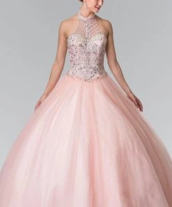 Beaded Halter Illusion Ballgown By Elizabeth K GL2308