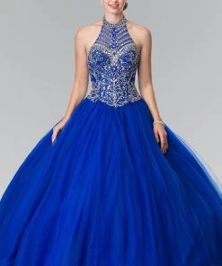 Beaded Halter Illusion Ballgown By Elizabeth K GL2308