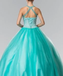 Beaded Halter Illusion Ballgown By Elizabeth K GL2309