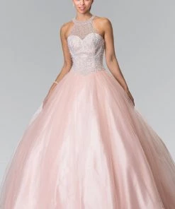 Beaded Halter Illusion Ballgown By Elizabeth K GL2309