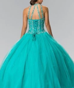 Beaded Halter Illusion Ballgown By Elizabeth K GL2348