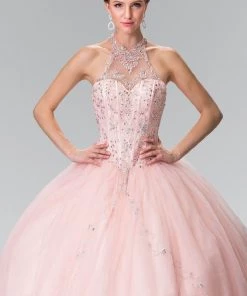 Beaded Halter Illusion Ballgown By Elizabeth K GL2348