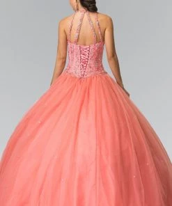 Beaded Halter Illusion Ballgown By Elizabeth K GL2348
