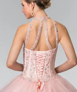 Beaded Halter Illusion Ballgown By Elizabeth K GL2348