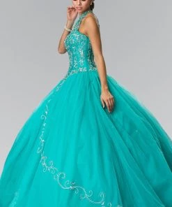 Beaded Halter Illusion Ballgown By Elizabeth K GL2348