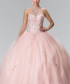 Beaded Halter Illusion Ballgown By Elizabeth K GL2348