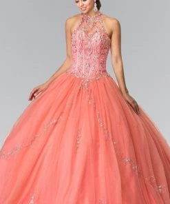 Beaded Halter Illusion Ballgown By Elizabeth K GL2348