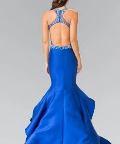 Prom Beaded Halter Mermaid Dress With Ruffles By Elizabeth K GL2357