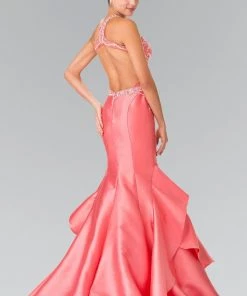 Prom Beaded Halter Mermaid Dress With Ruffles By Elizabeth K GL2357