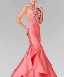 Prom Beaded Halter Mermaid Dress With Ruffles By Elizabeth K GL2357