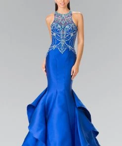 Prom Beaded Halter Mermaid Dress With Ruffles By Elizabeth K GL2357