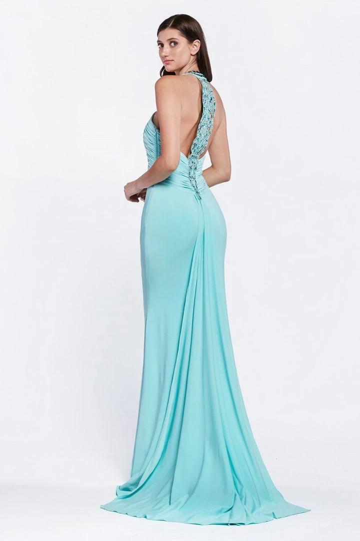 Prom Beaded Halter Trumpet Dress By Cinderella Divine J727 4 Prom Beaded Halter Trumpet Dress By Cinderella Divine J727