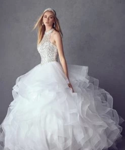 Ruffled High Neck Ball Gown By Juliet 1420
