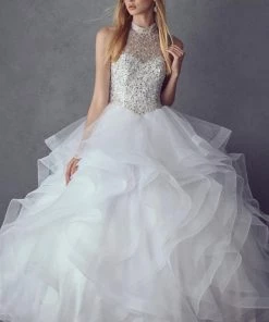 Ruffled High Neck Ball Gown By Juliet 1420