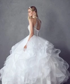 Ruffled High Neck Ball Gown By Juliet 1420