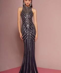Elizabeth K Prom Beaded High-Neck Trumpet Dress With Sheer Back By GLS Gloria GL2677