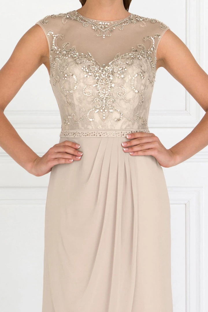 Beaded Illusion A-line Sleeveless Dress By Elizabeth K GL2099 12 Beaded Illusion A-line Sleeveless Dress By Elizabeth K GL2099