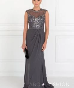 Beaded Illusion A-line Sleeveless Dress By Elizabeth K GL2099