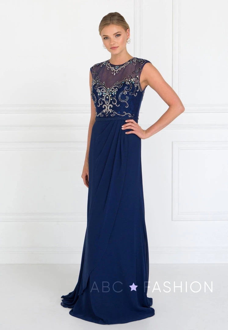 Beaded Illusion A-line Sleeveless Dress By Elizabeth K GL2099 7 Beaded Illusion A-line Sleeveless Dress By Elizabeth K GL2099