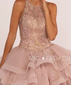 Beaded Illusion Ball Gown With Layered Skirt By Elizabeth K GL2513