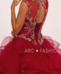 Beaded Illusion Ball Gown With Ruffled Skirt By Elizabeth K GL2511