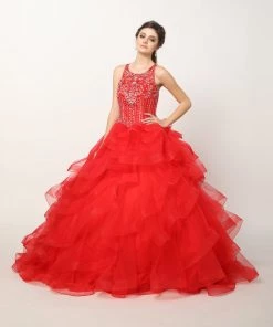 Ruffled Sleeveless Illusion Ball Gown By Juliet 1423 18 Ruffled Sleeveless Illusion Ball Gown By Juliet 1423