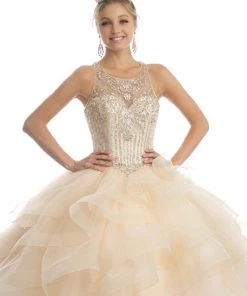 Ruffled Sleeveless Illusion Ball Gown By Juliet 1423 13 Ruffled Sleeveless Illusion Ball Gown By Juliet 1423