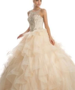 Ruffled Sleeveless Illusion Ball Gown By Juliet 1423 15 Ruffled Sleeveless Illusion Ball Gown By Juliet 1423