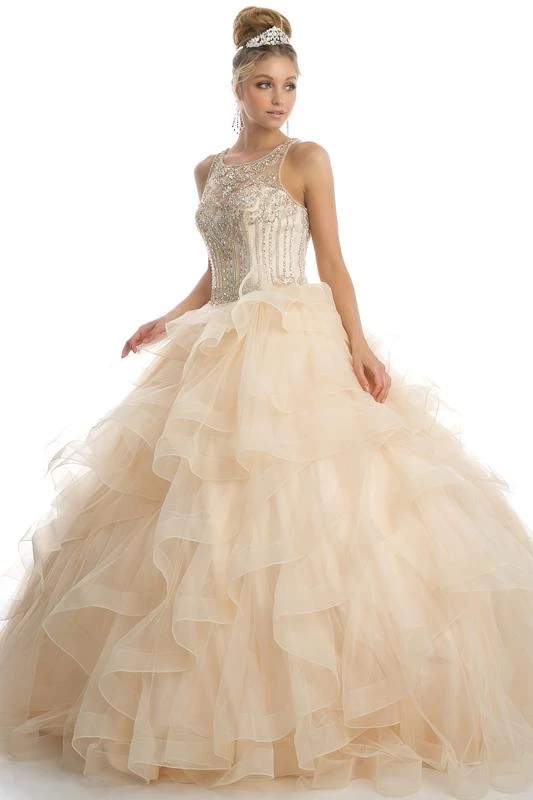 Ruffled Sleeveless Illusion Ball Gown By Juliet 1423 7 Ruffled Sleeveless Illusion Ball Gown By Juliet 1423