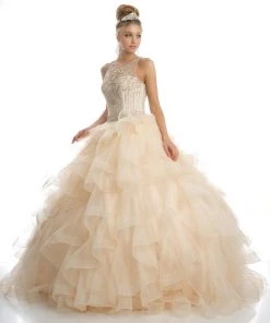 Ruffled Sleeveless Illusion Ball Gown By Juliet 1423 14 Ruffled Sleeveless Illusion Ball Gown By Juliet 1423