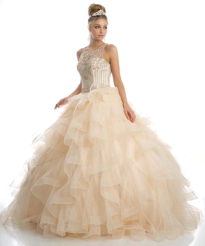 Ruffled Sleeveless Illusion Ball Gown By Juliet 1423 6 Ruffled Sleeveless Illusion Ball Gown By Juliet 1423