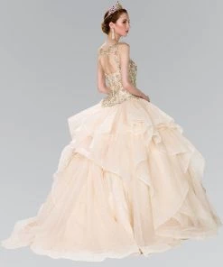 Beaded Illusion Ballgown With Bolero By Elizabeth K GL2378 11 Beaded Illusion Ballgown With Bolero By Elizabeth K GL2378